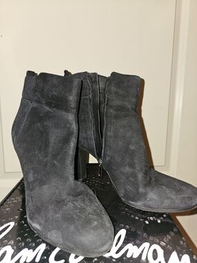 Sam Edelman Charcoal Black Suede Ankle Booties with Block Heel